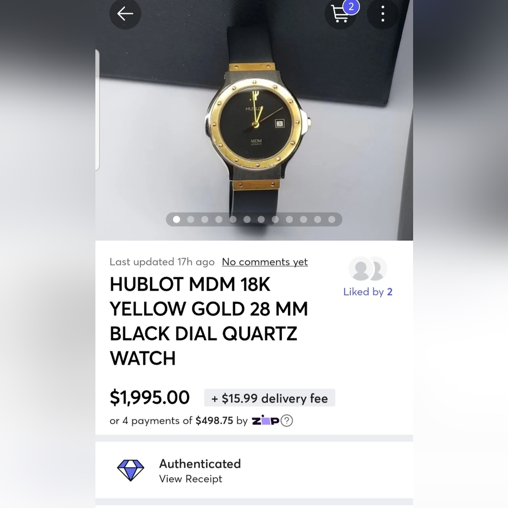 HUBLOT MDM 18K YELLOW GOLD 28 MM BLACK DIAL QUARTZ WATCH - Picture 2 of 16